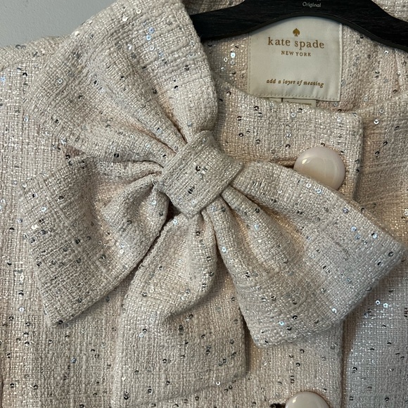 Kate Spade Tweed Blush Coat with Sequins and Bow Neck - Picture 4 of 11